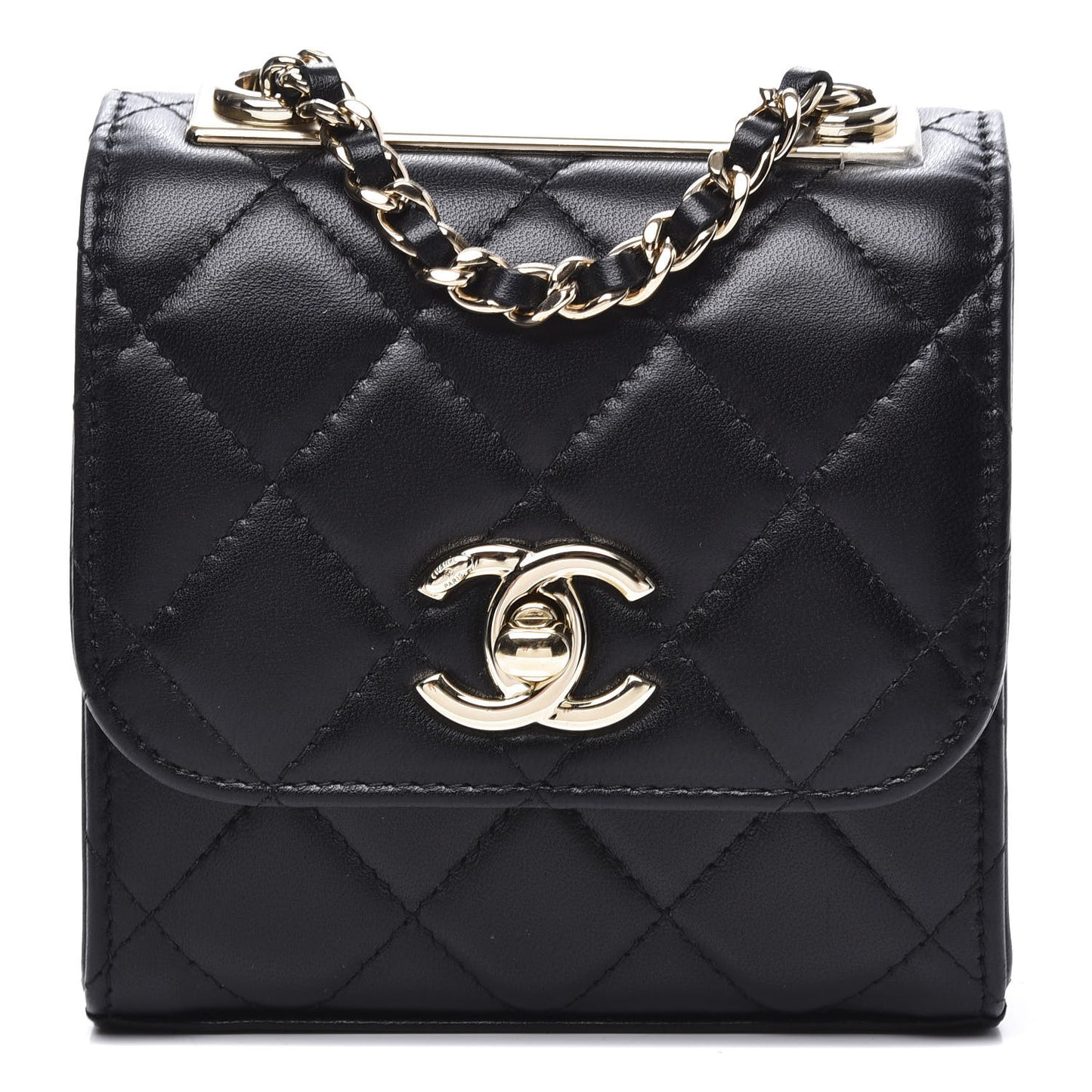 Lambskin Quilted Mini Trendy CC Chain Wallet Black