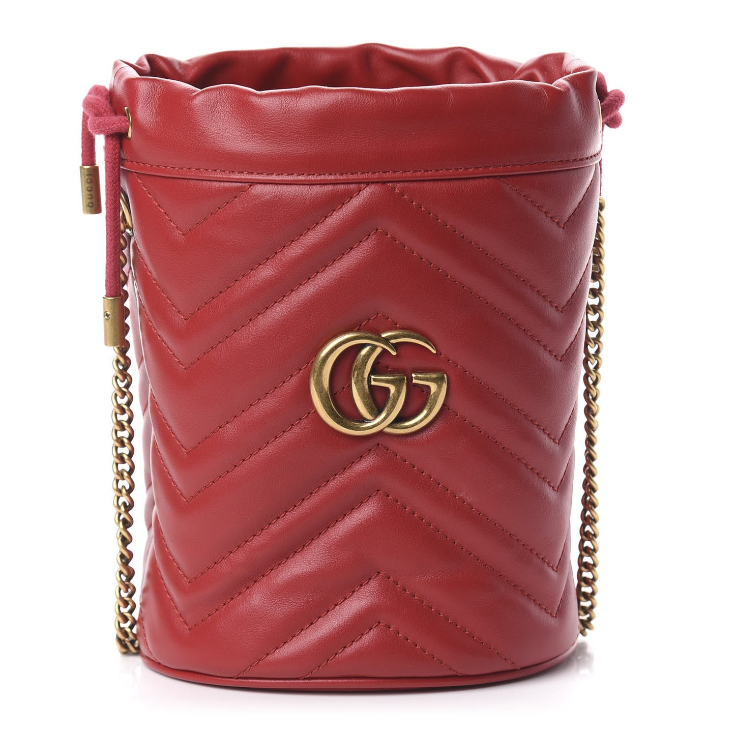 Calfskin Matelasse Mini GG Marmont 2.0 Bucket Bag Hibiscus Red