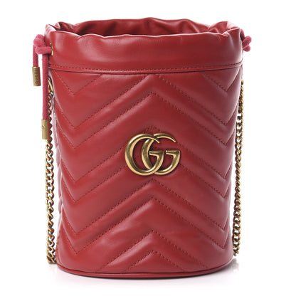 Gucci Calfskin Matelasse Mini GG Marmont 2.0 Bucket Bag Hibiscus Red 1 of 7