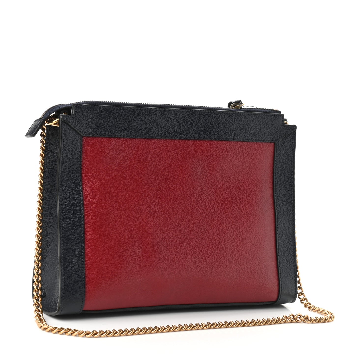 New Sakai Calfskin Lux Tri-Color Dahlia Chain Shoulder Bag New Cherry Red Sun Oil Blue