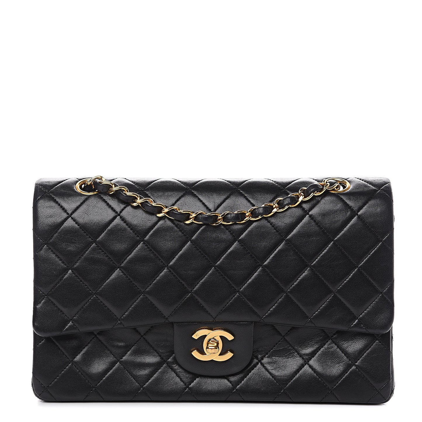 Lambskin Quilted Medium Double Flap Black