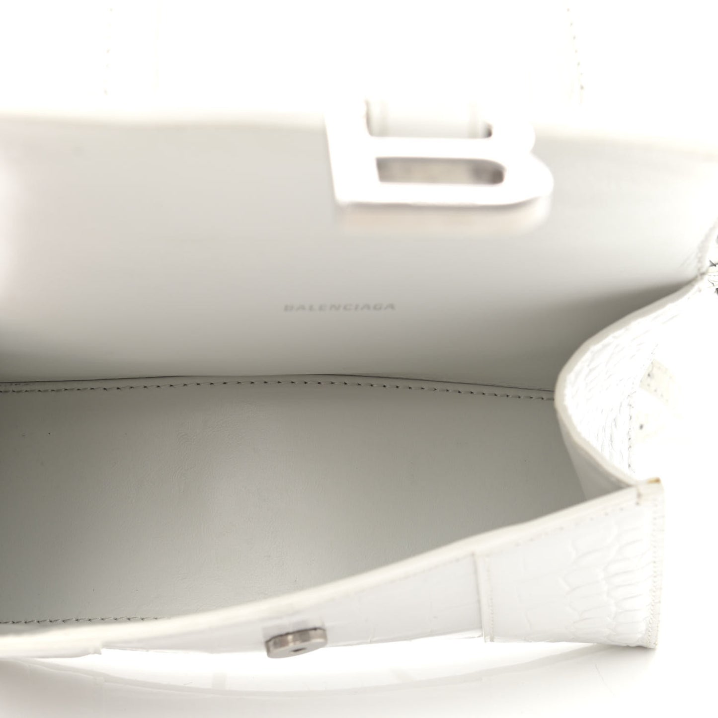 Shiny Calfskin Crocodile Embossed Hourglass Top Handle Bag XS White
