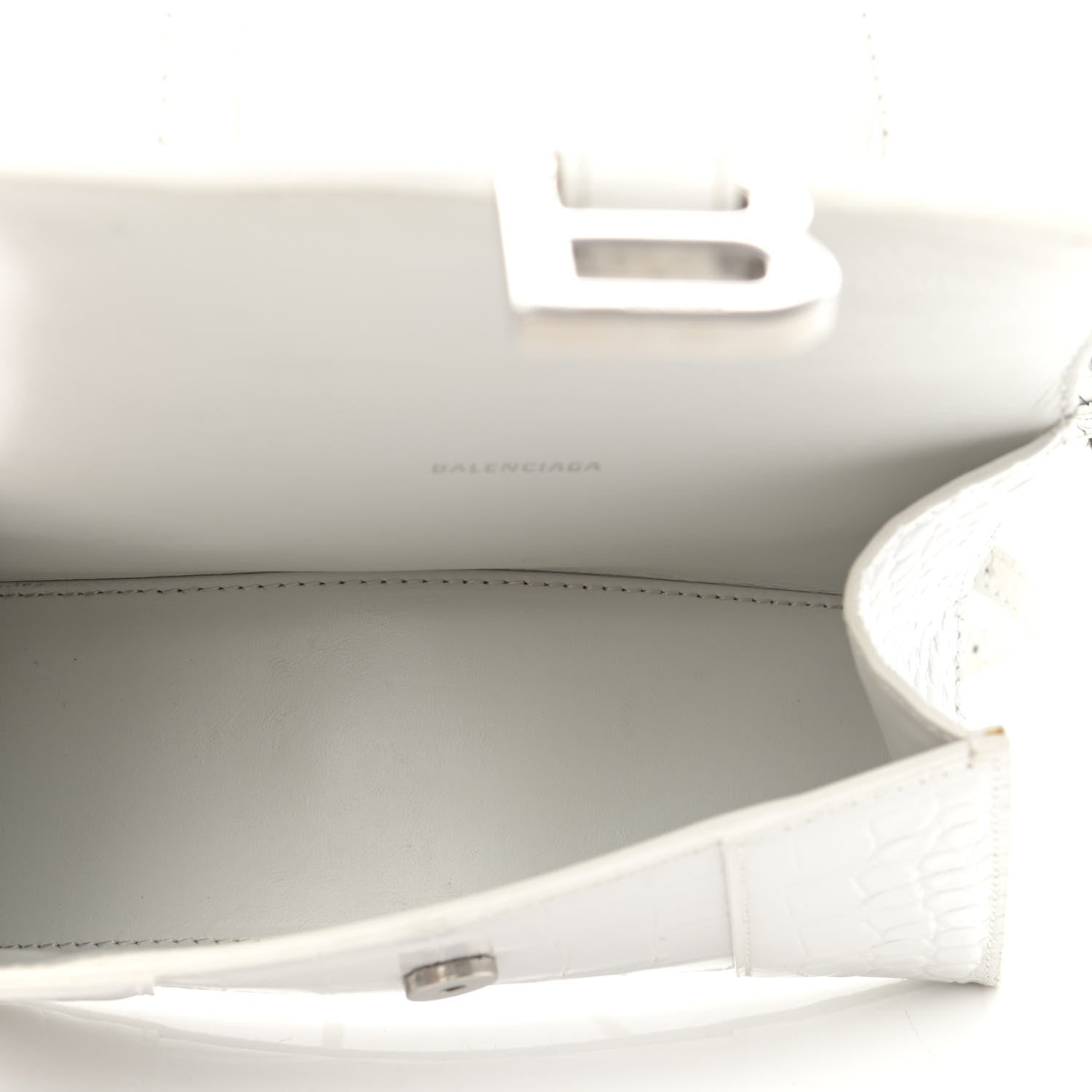 Balenciaga Shiny Calfskin Crocodile Embossed Hourglass Top Handle Bag XS White 5 of 19