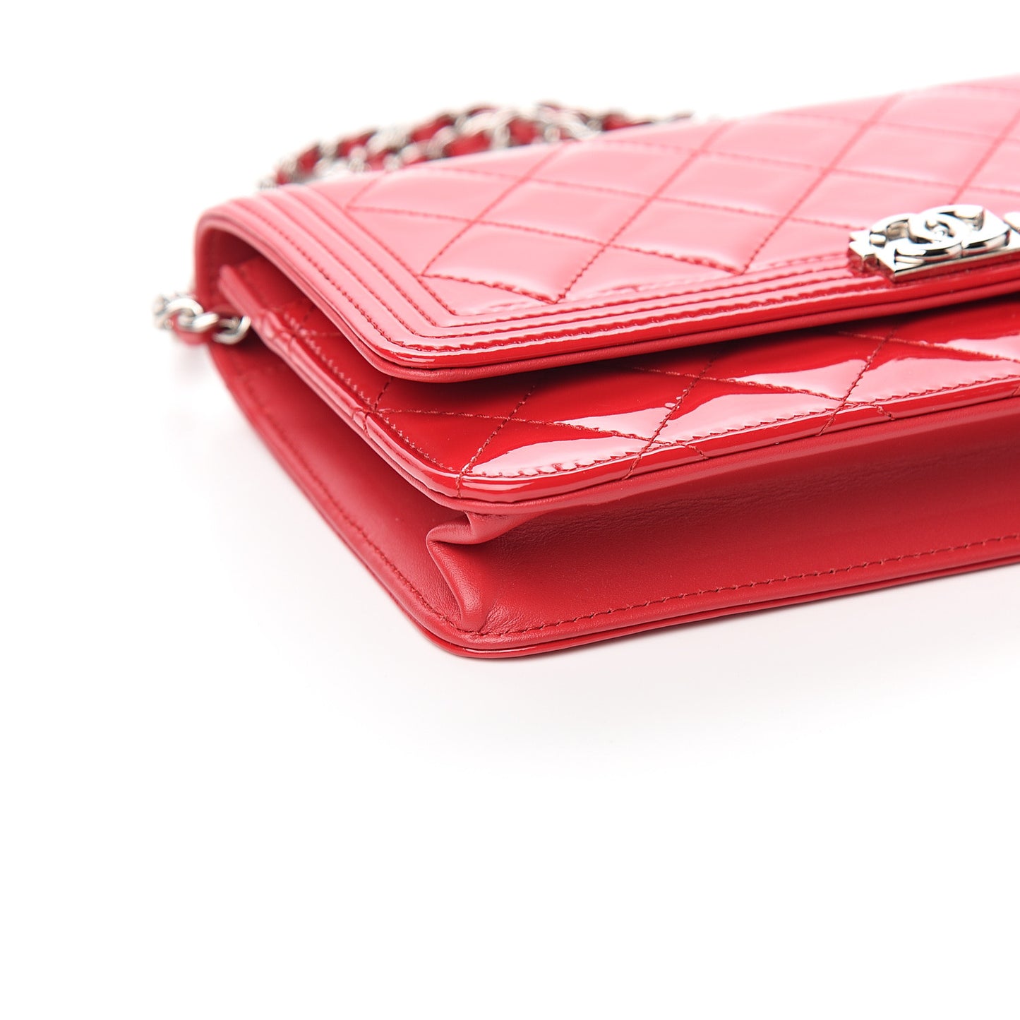 Patent Calfskin Quilted Boy Wallet On Chain WOC Red