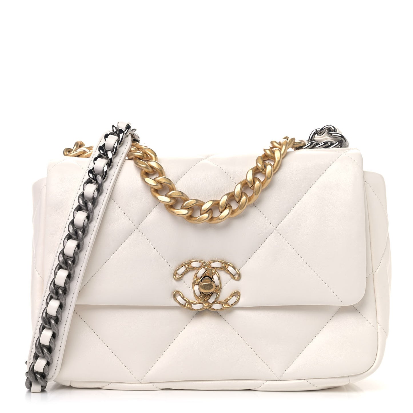 Lambskin Quilted Medium Chanel 19 Flap White