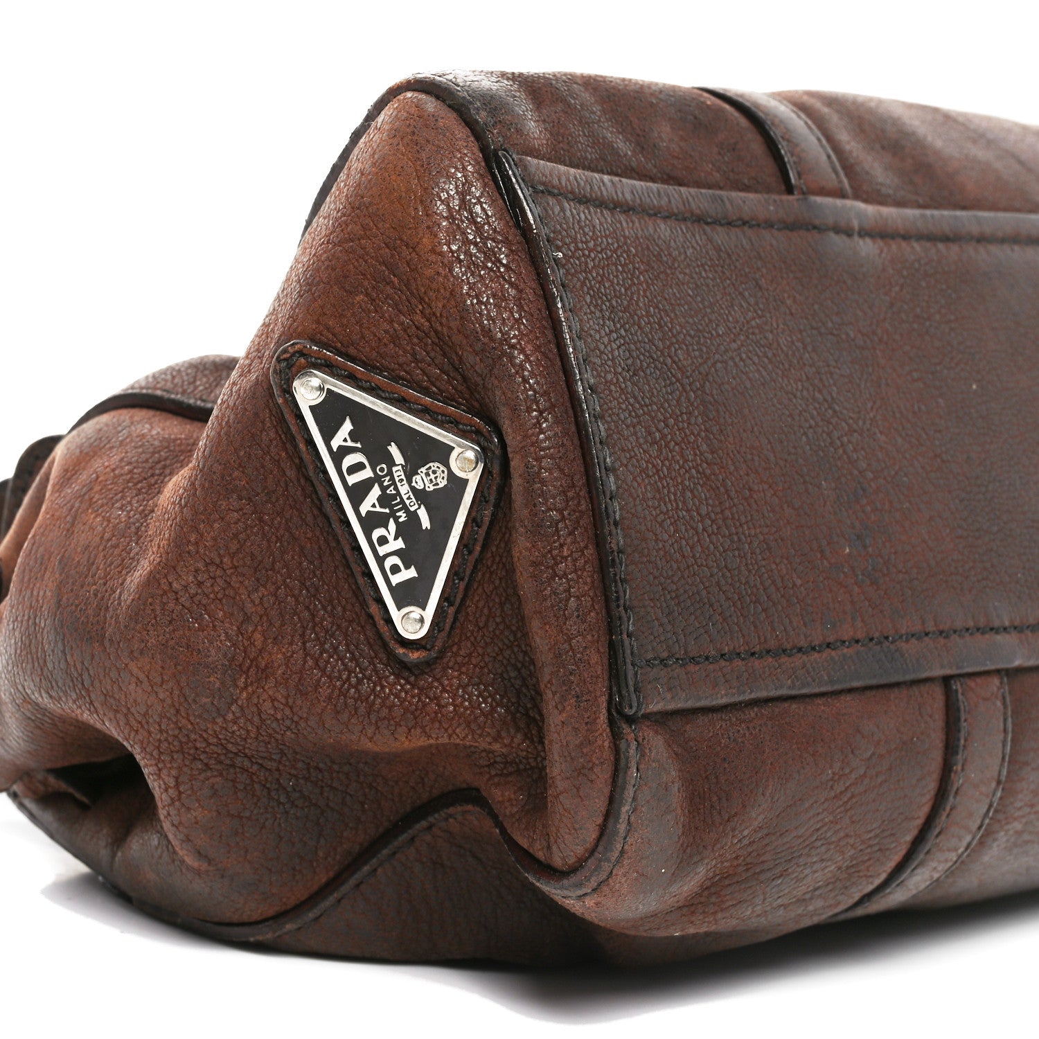 Prada Cervo Antik Easy Foldover Pushlock Satchel Teak 8 of 10