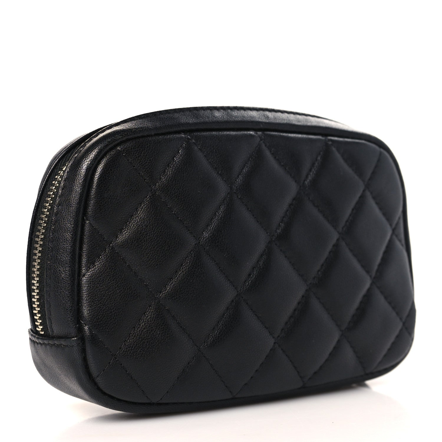 Chanel Lambskin Quilted Small Curvy Pouch Cosmetic Case Black 3 of 9