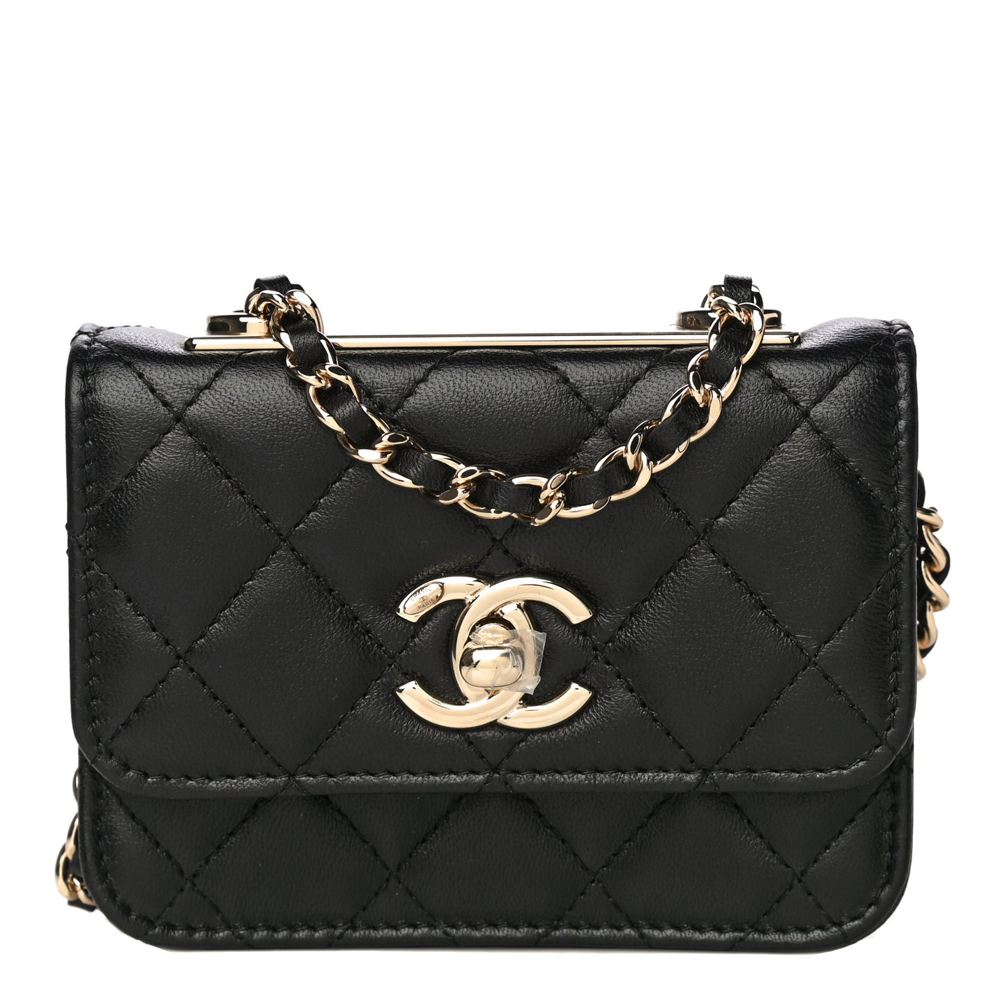 Lambskin Quilted Trendy CC Card Holder On Chain Black