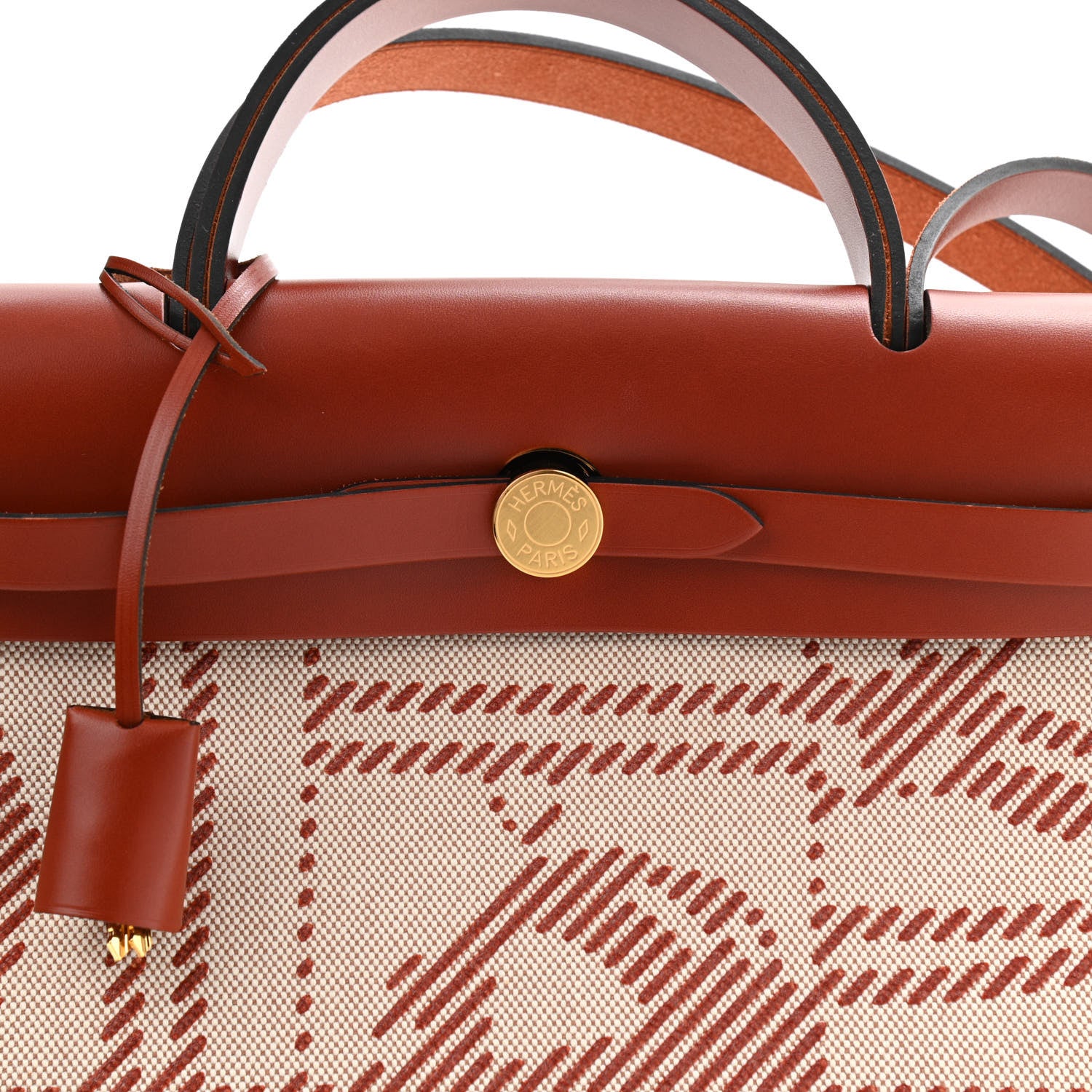 Hermes Vache Hunter Toile H Brides de Gala Herbag Zip Retourne 31 PM Cuivre Ecru Beige 9 of 12