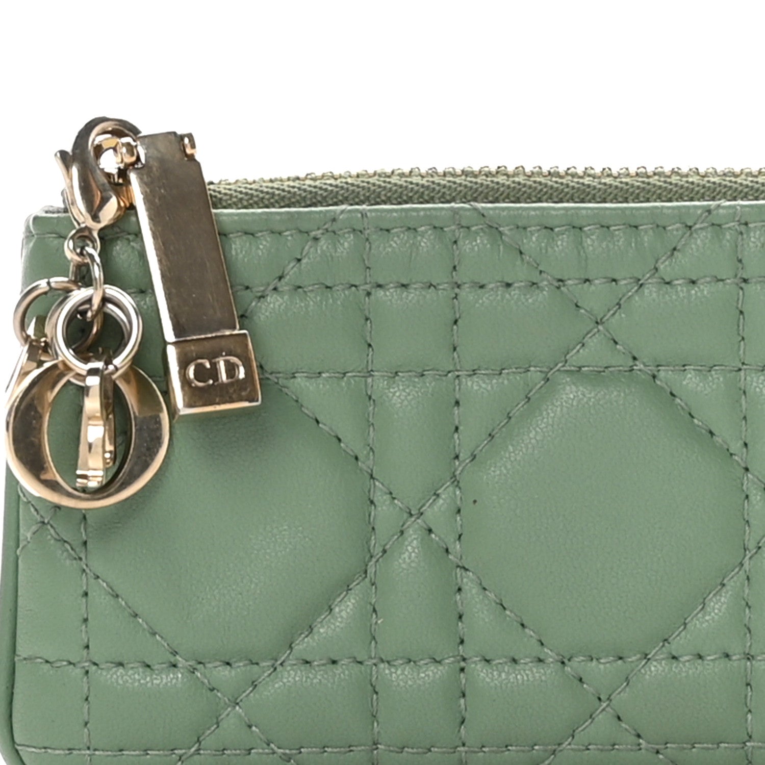 Christian Dior Lambskin Cannage Lady Dior Zipped Key Case Green 8 of 8