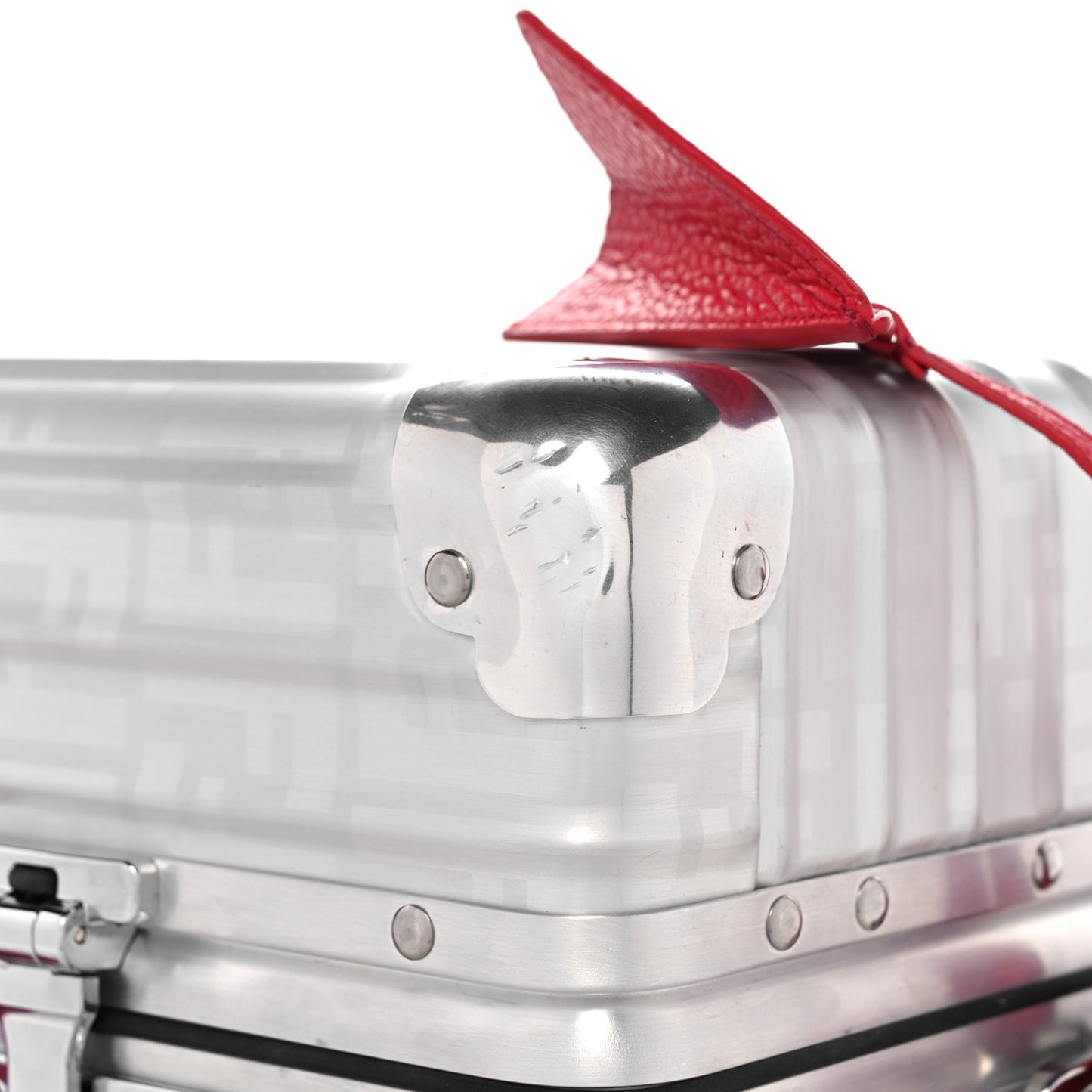 X RIMOWA Aluminum FF Print Roll Away Carry On Luggage Silver Red