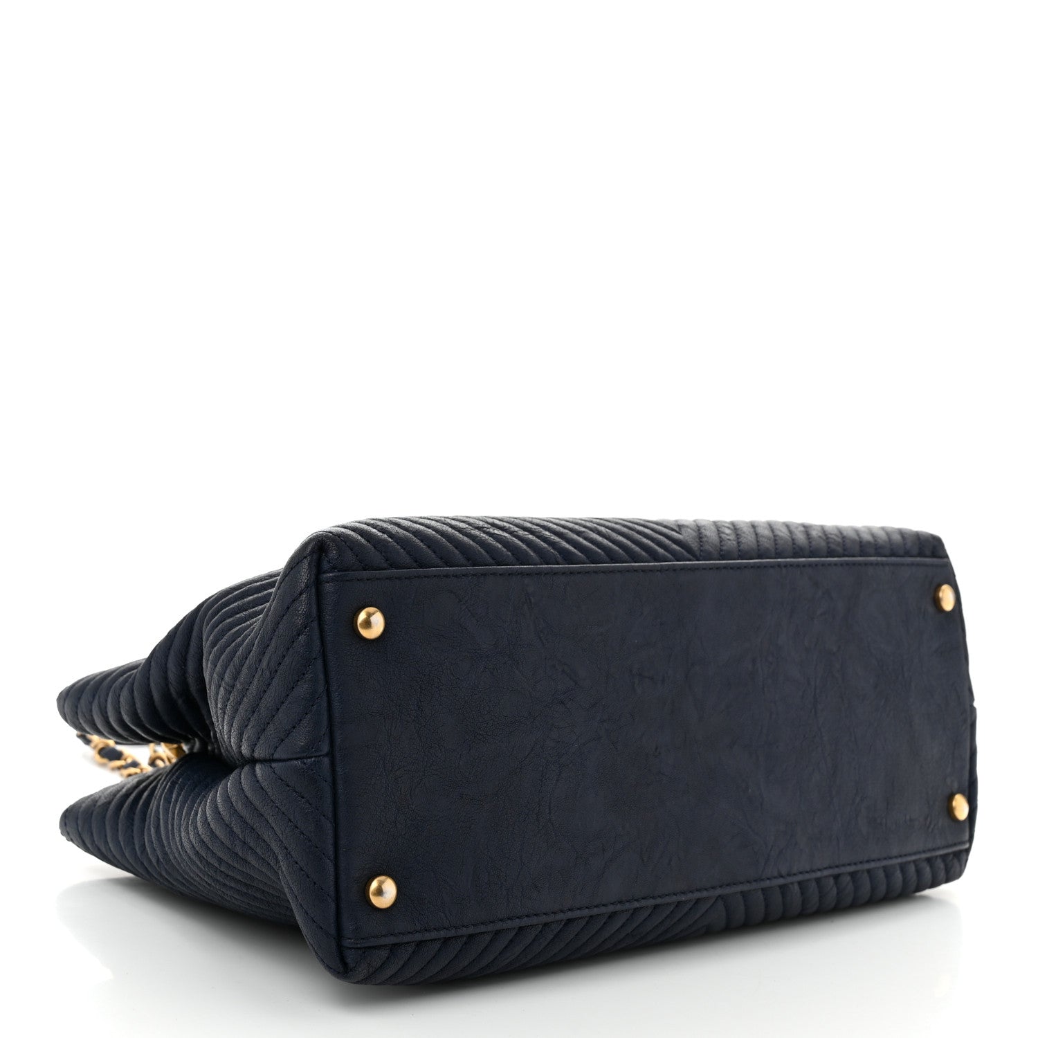 Chanel Wrinkled Lambskin Chevron Quilted Surpique Tote Navy Blue 4 of 11