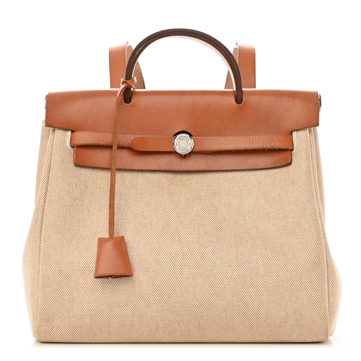 Hermes Toile Vache Calfskin Herbag 30 PM Backpack Natural 3 of 13