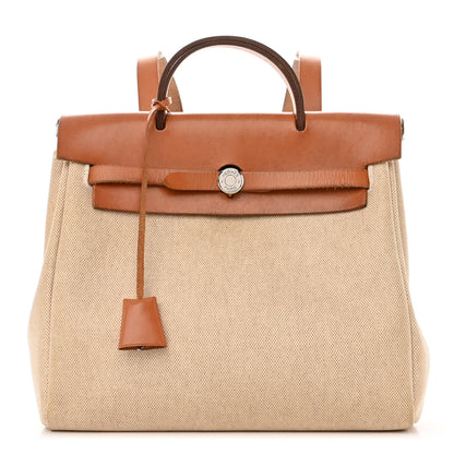 Hermes Toile Vache Calfskin Herbag 30 PM Backpack Natural 3 of 13