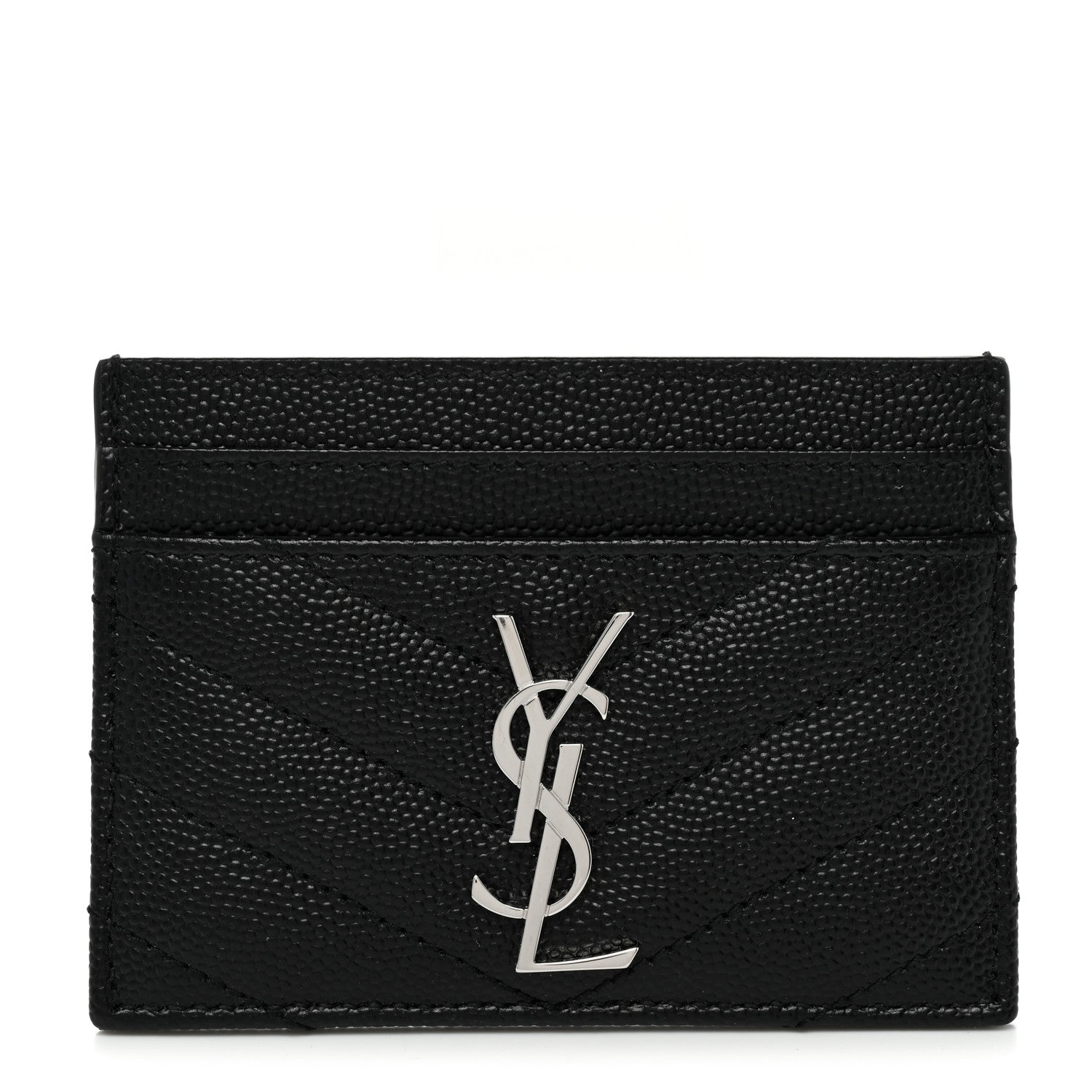 Saint Laurent Grain De Poudre Matelasse Chevron Monogram Credit Card Case Black 1 of 7