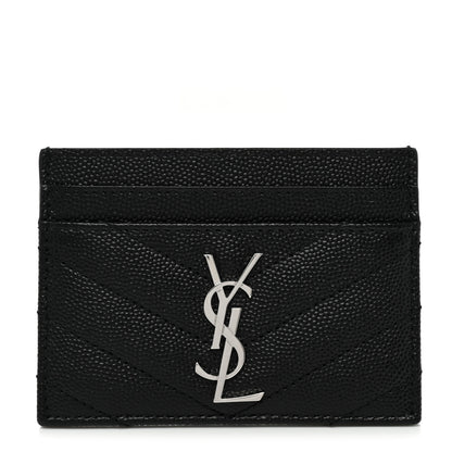 Saint Laurent Grain De Poudre Matelasse Chevron Monogram Credit Card Case Black 1 of 7