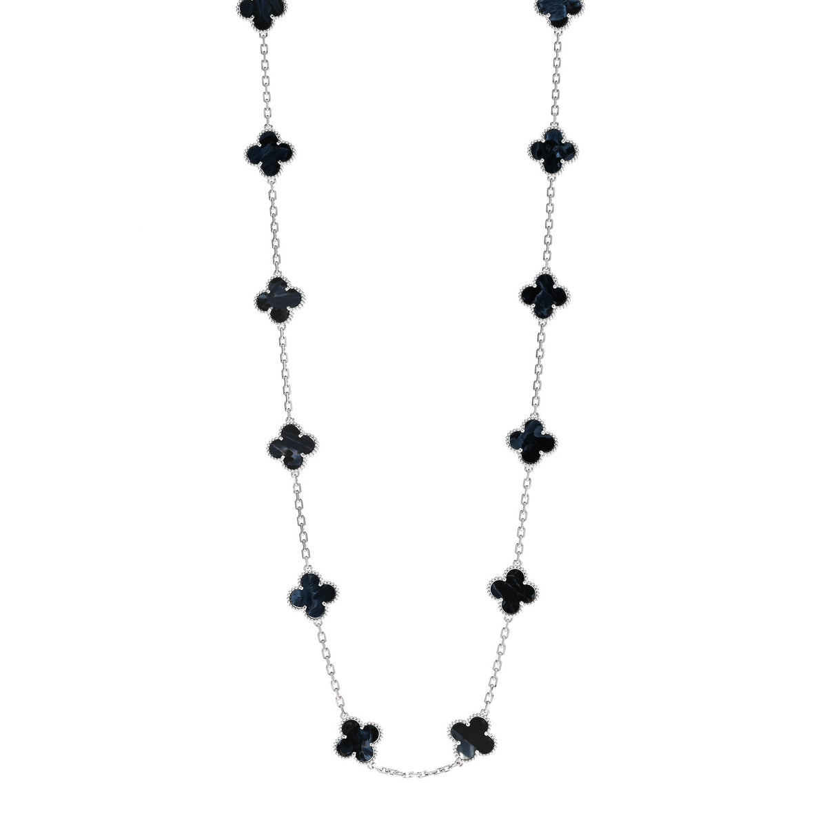18K White Gold Pietersite 20 Motifs Vintage Alhambra Necklace