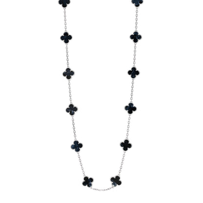 Van Cleef & Arpels 18K White Gold Pietersite 20 Motifs Vintage Alhambra Necklace 1 of 6