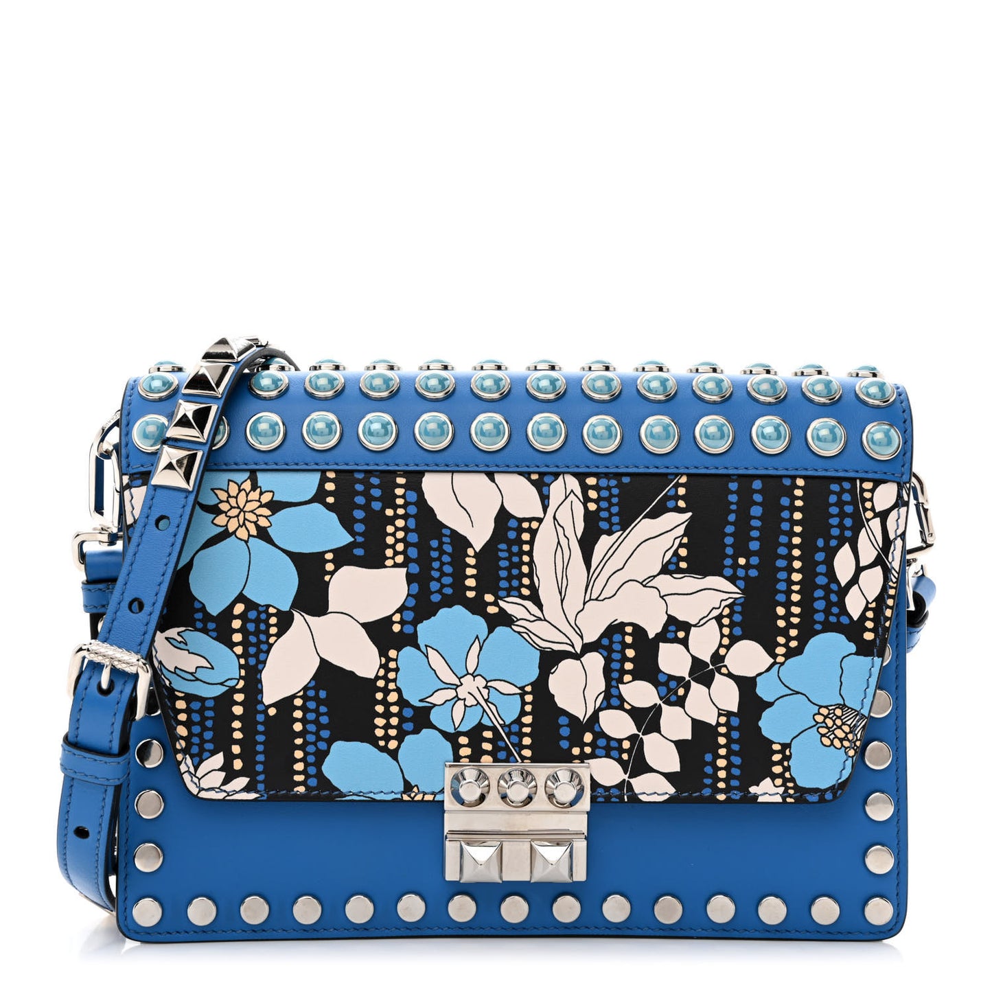 City Calfskin Orchid Print Studded Elektra Shoulder Bag Marea