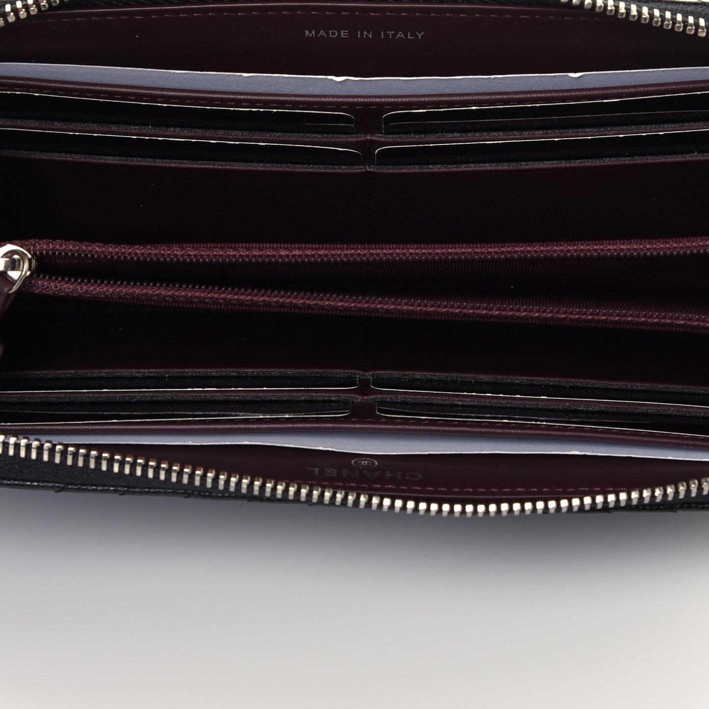 Caviar Chevron Large Gusset Zip Around Wallet Black