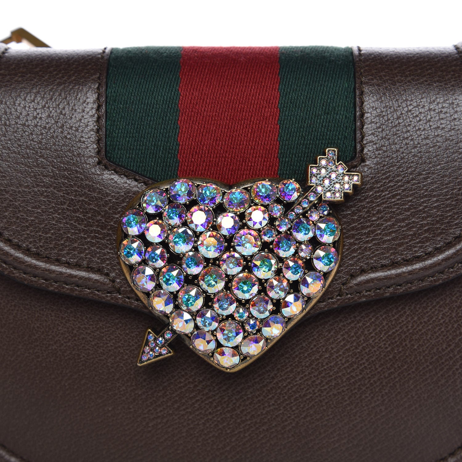 Gucci Textured Calfskin Web Crystal Heart Stripe Small Totem Shoulder Bag New Acero 8 of 8