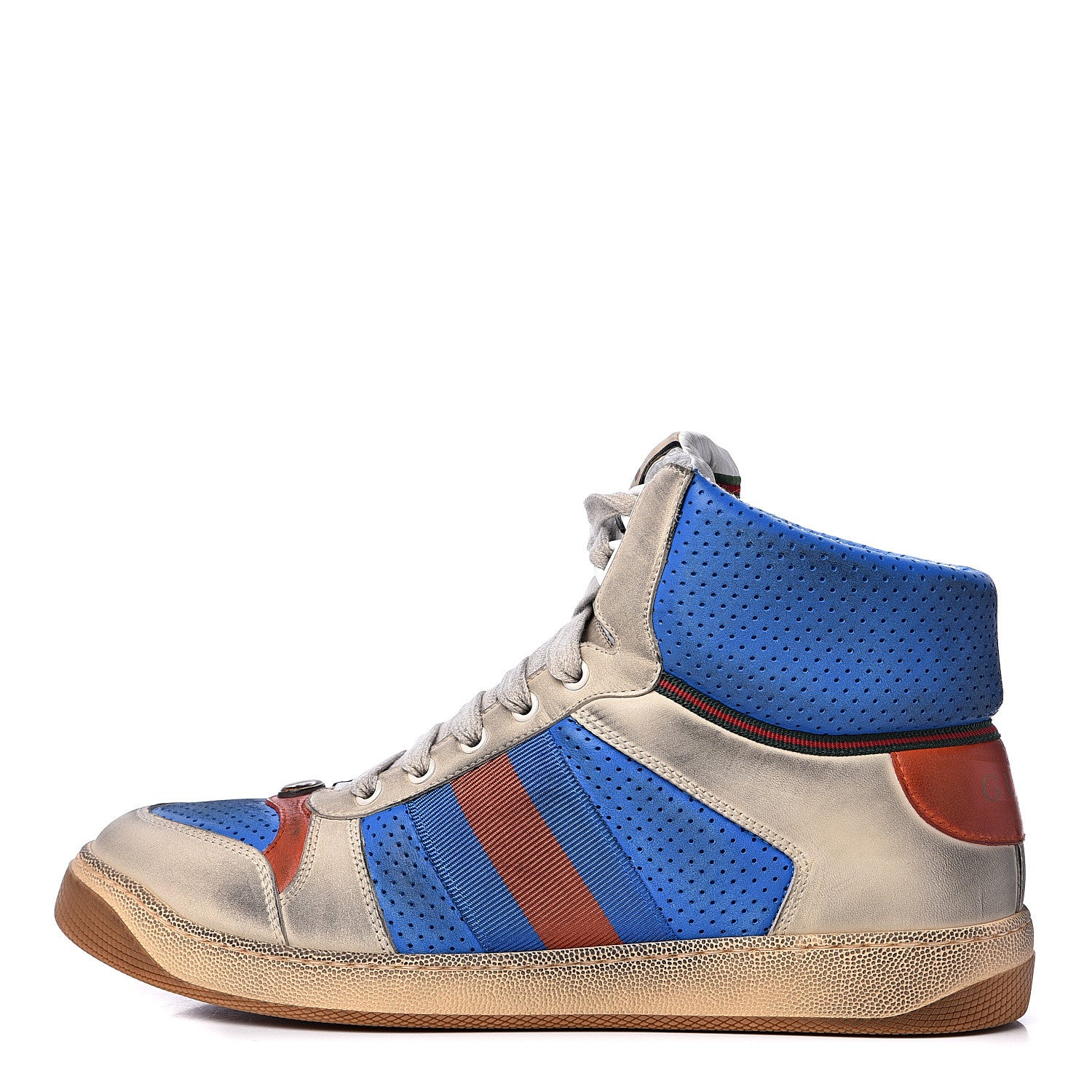 Gucci Nubuck Web Mens Screener High Top Sneakers 9 Dusty Milk Bright Splash 1 of 11