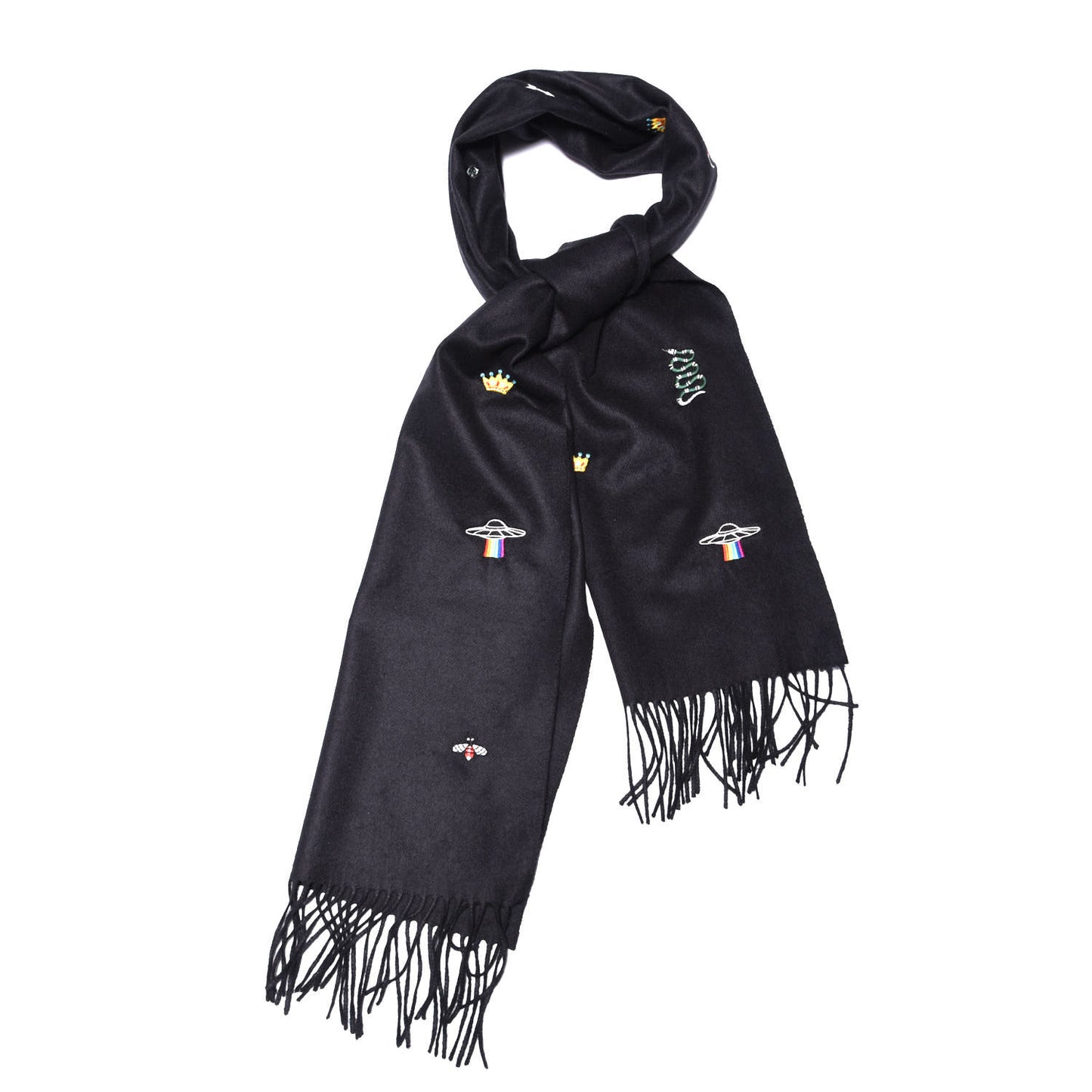 Silk Cashmere Soft Mixer Fringe Scarf Black
