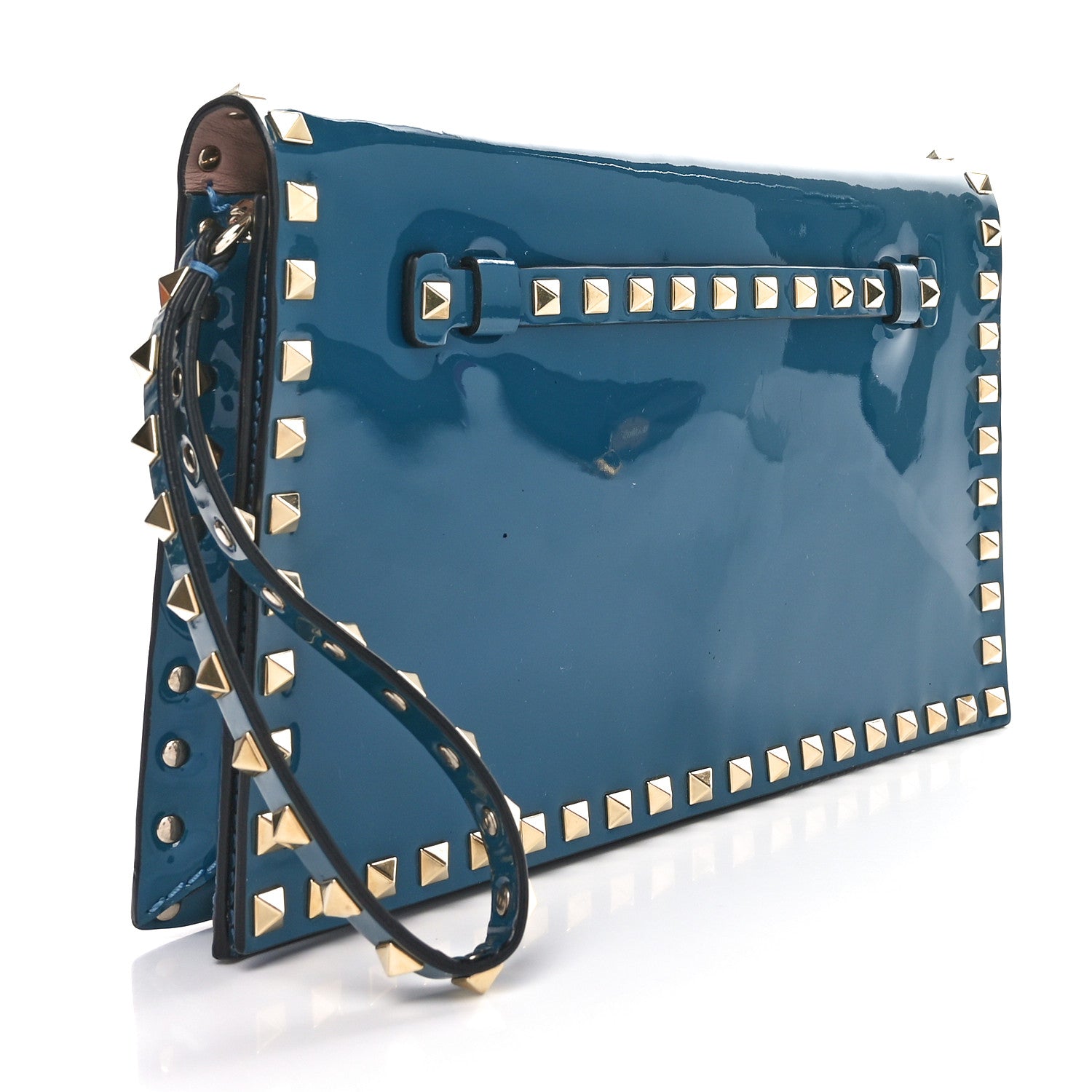 Valentino Garavani Patent Rockstud Wristlet Clutch Blue 3 of 13