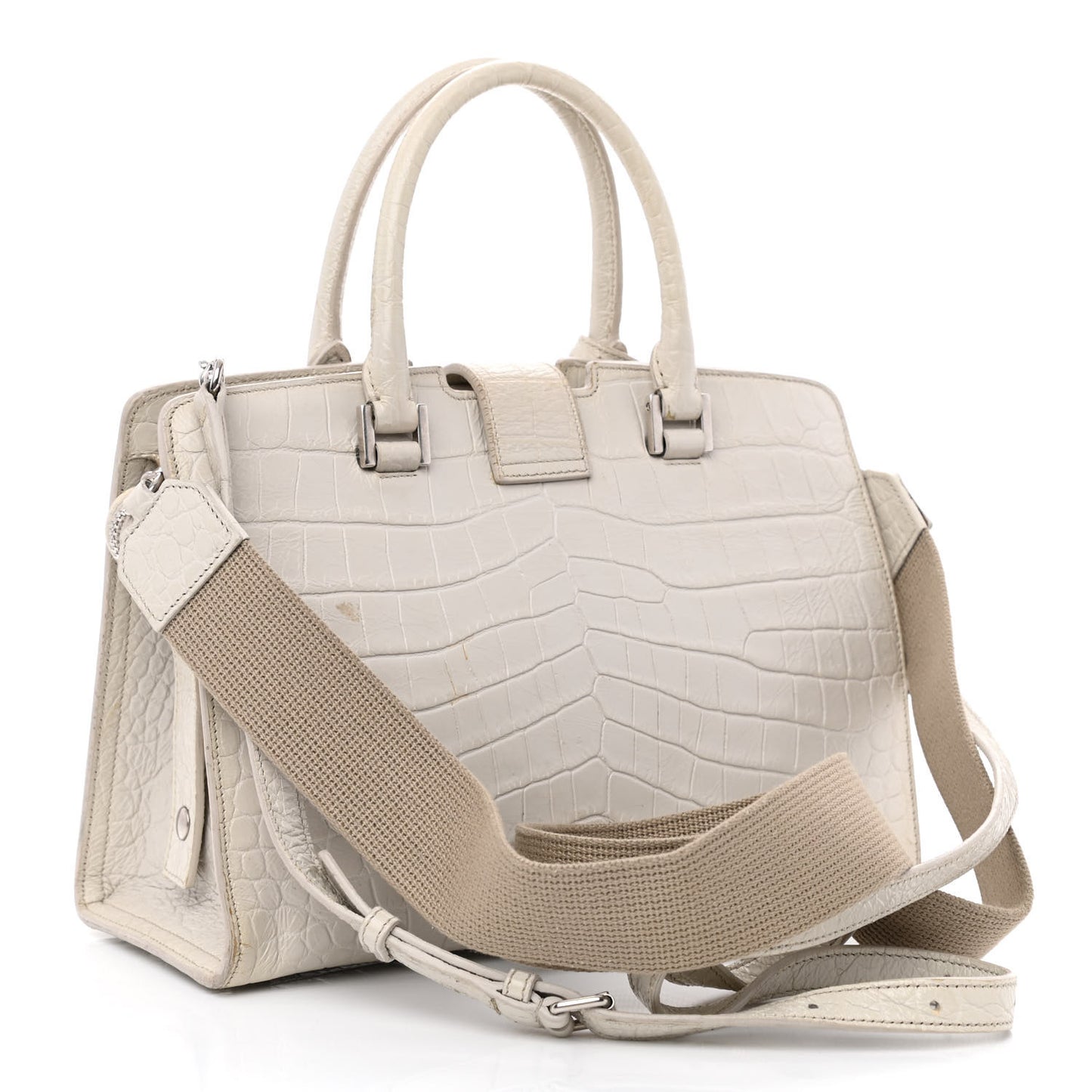 Calfskin Crocodile Embossed Baby Monogram Cabas Gris Perle