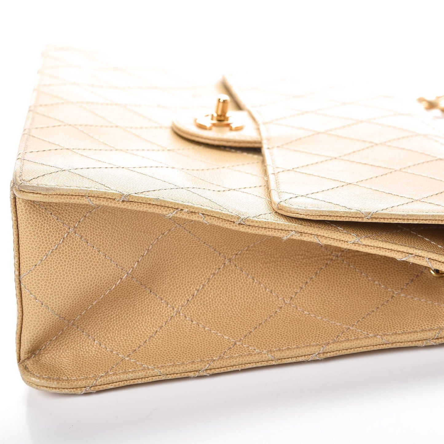 Caviar Stitched Jumbo Single Flap Beige