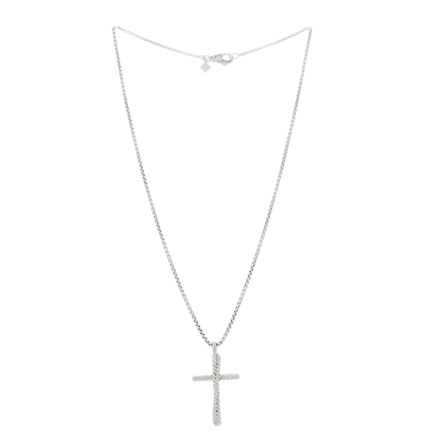 Sterling Silver Diamond Pave 29mm Crossover Cross Necklace