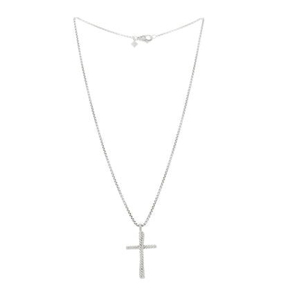 David Yurman Sterling Silver Diamond Pave 29mm Crossover Cross Necklace 3 of 5
