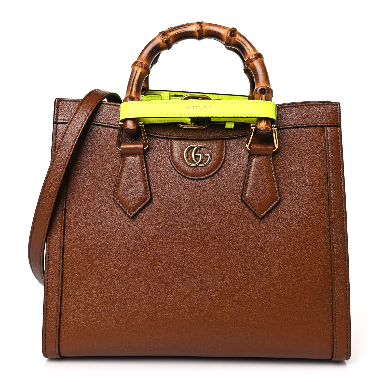 Gucci Wonka Grain Calfskin Small Diana Tote Bag Cuir Yellow Fluo 1 of 9