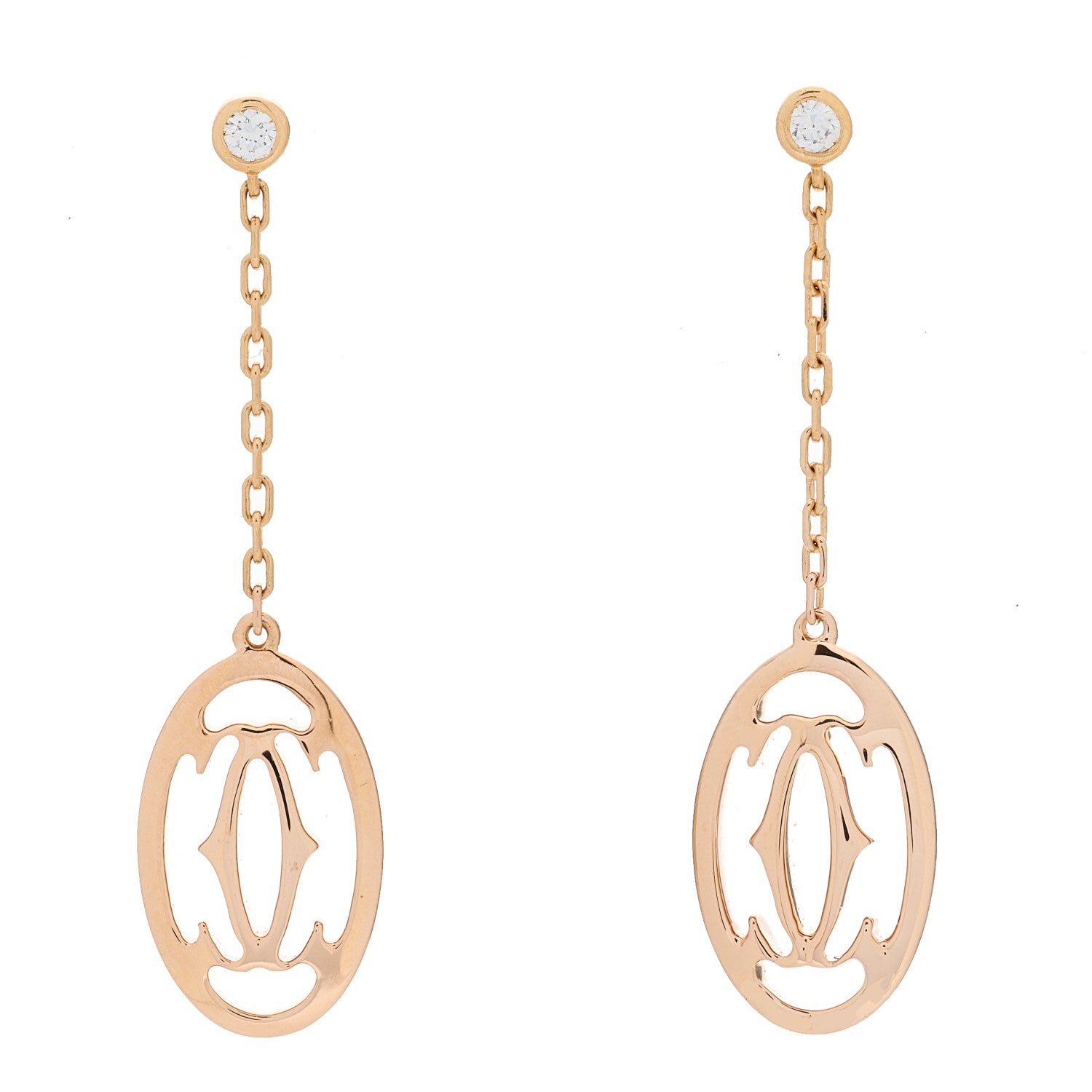 Cartier 18K Pink Gold Diamond C De Cartier Logo Drop Earrings 1 of 3