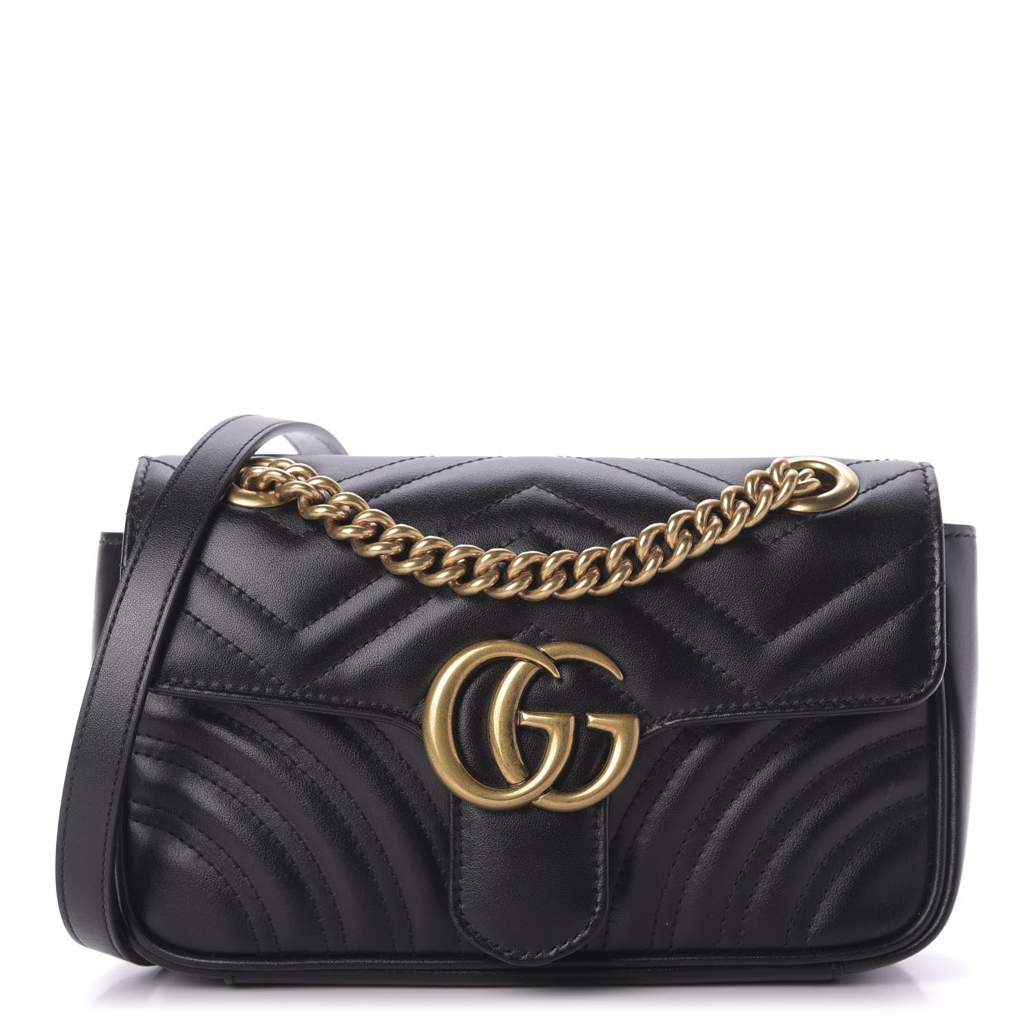Gucci Calfskin Matelasse Mini GG Marmont Shoulder Bag Black 1 of 9