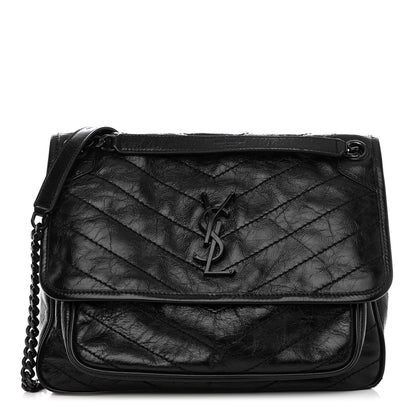 Saint Laurent Crinkled Calfskin Matelasse Monogram Medium Niki Chain Satchel Black 1 of 11