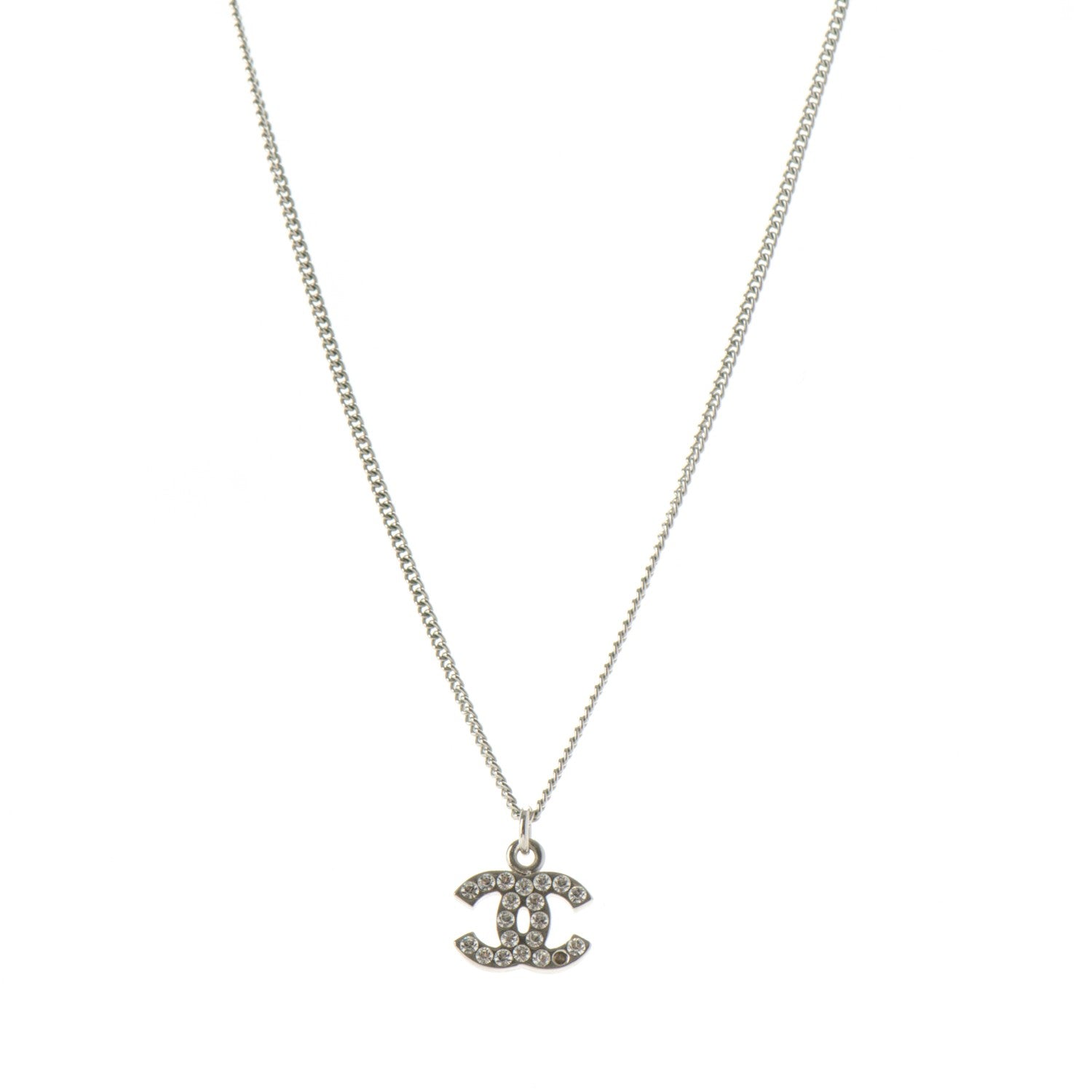 Chanel Crystal Timeless CC Necklace Silver 1 of 5