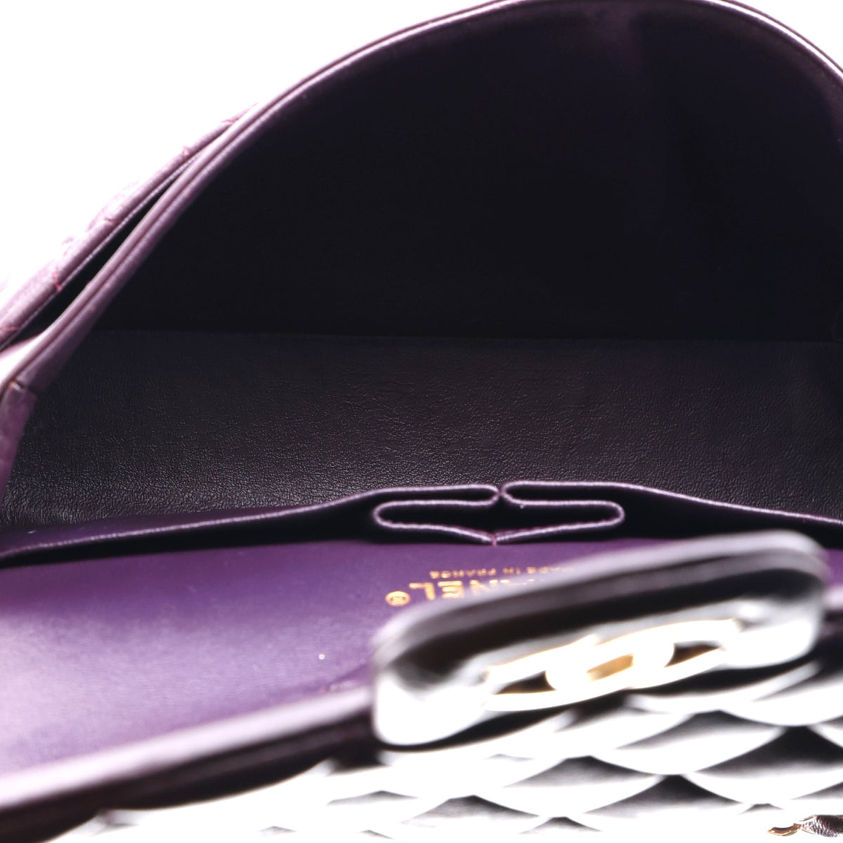 Lambskin Quilted Medium Double Flap Dark Purple
