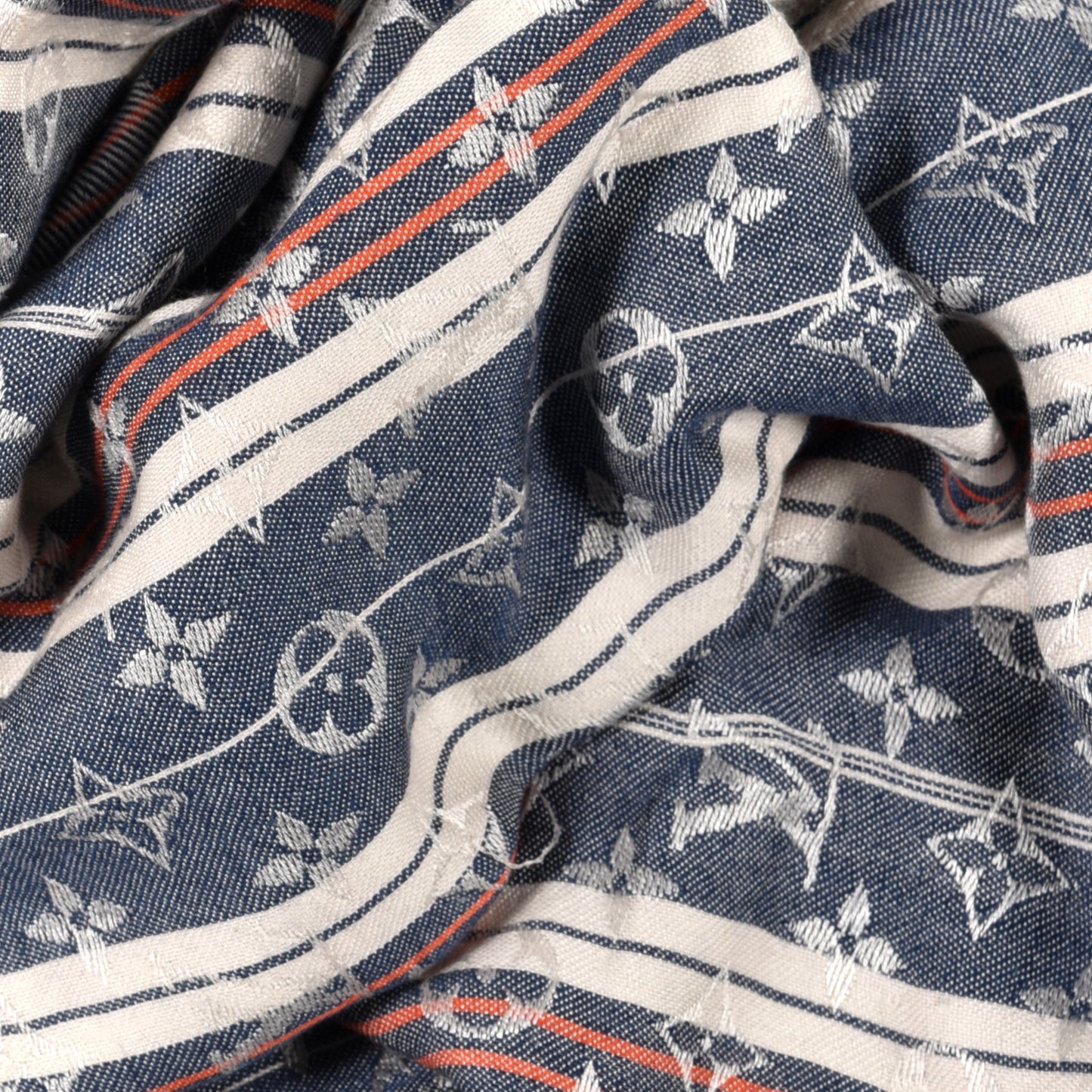 Silk Wool Monogram Mattress Stripes Shawl Blue Jean