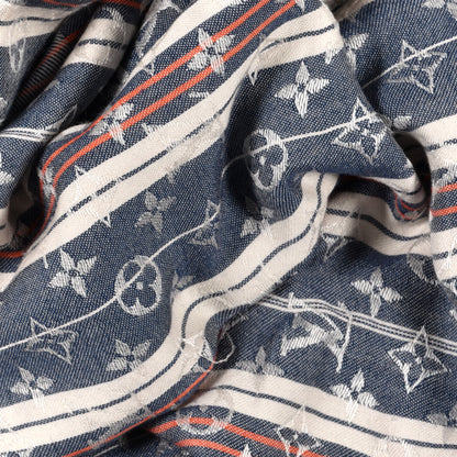 Louis Vuitton Silk Wool Monogram Mattress Stripes Shawl Blue Jean 4 of 4