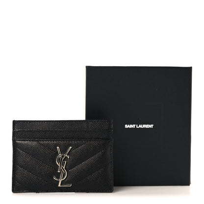 Saint Laurent Grain De Poudre Matelasse Chevron Monogram Credit Card Case Black 8 of 8