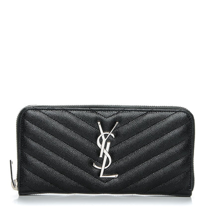 Saint Laurent Grain De Poudre Matelasse Chevron Monogram Zip Around Wallet Black 7 of 12