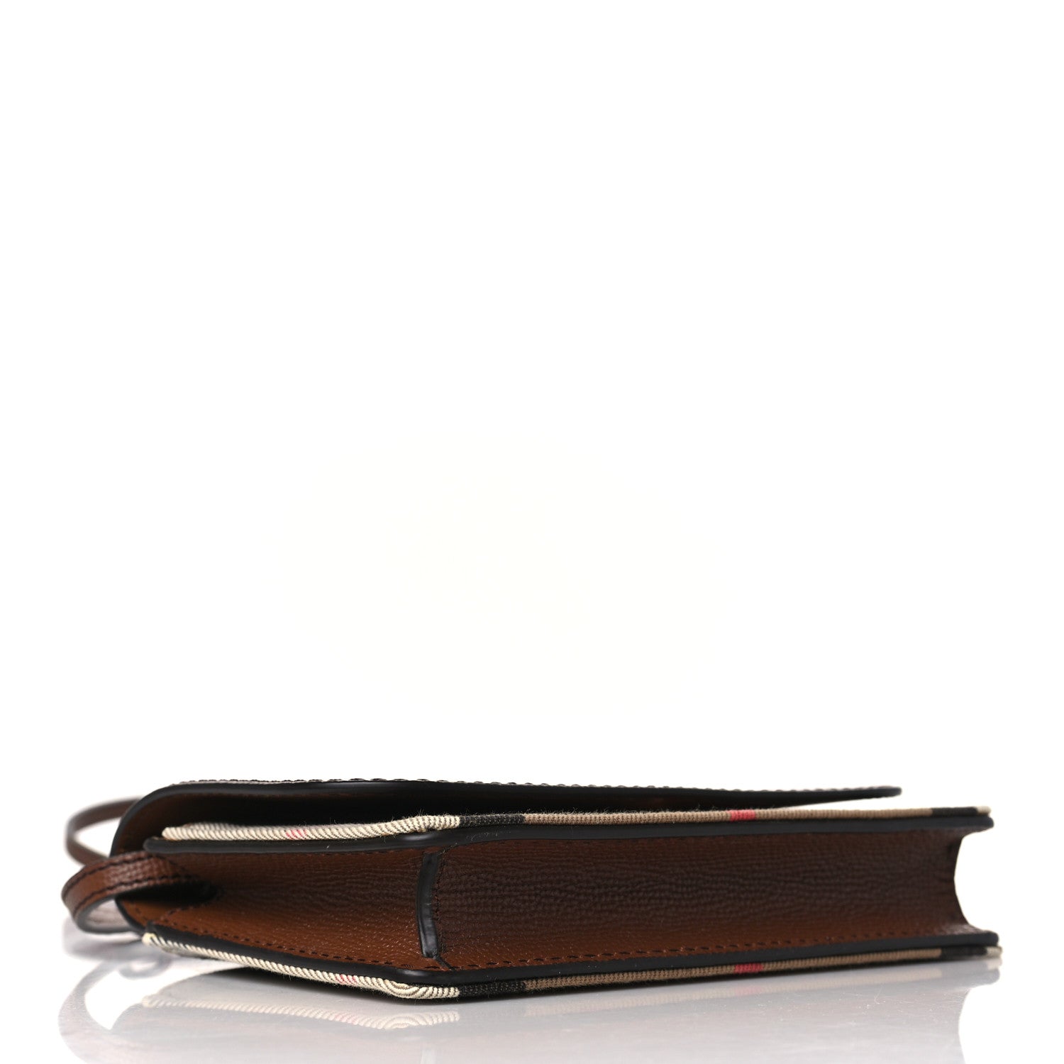 Burberry Grained Calfskin House Check Tartan Mix Hampshire Wallet On Chain Tan 4 of 9
