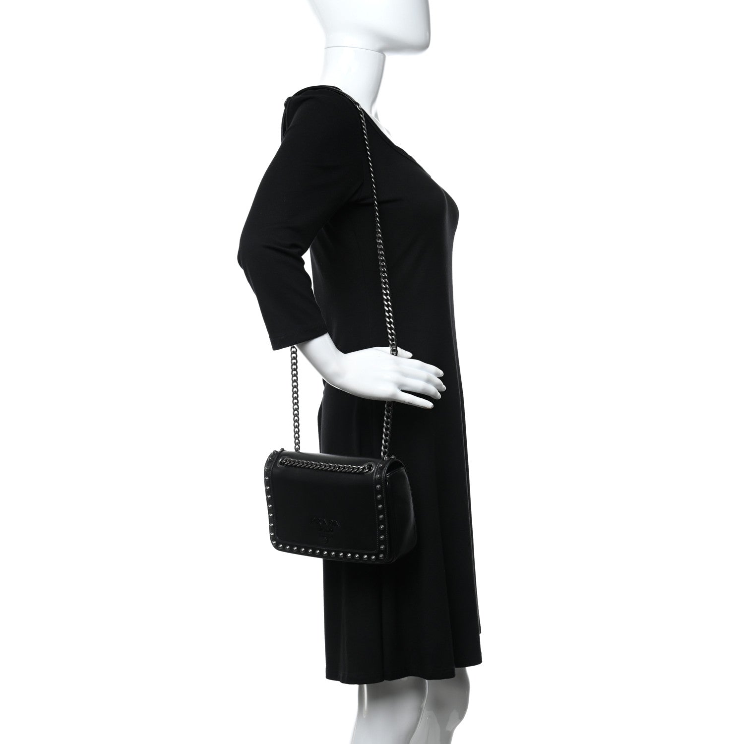 Prada Glace Calfskin Studded Crossbody Black 2 of 9