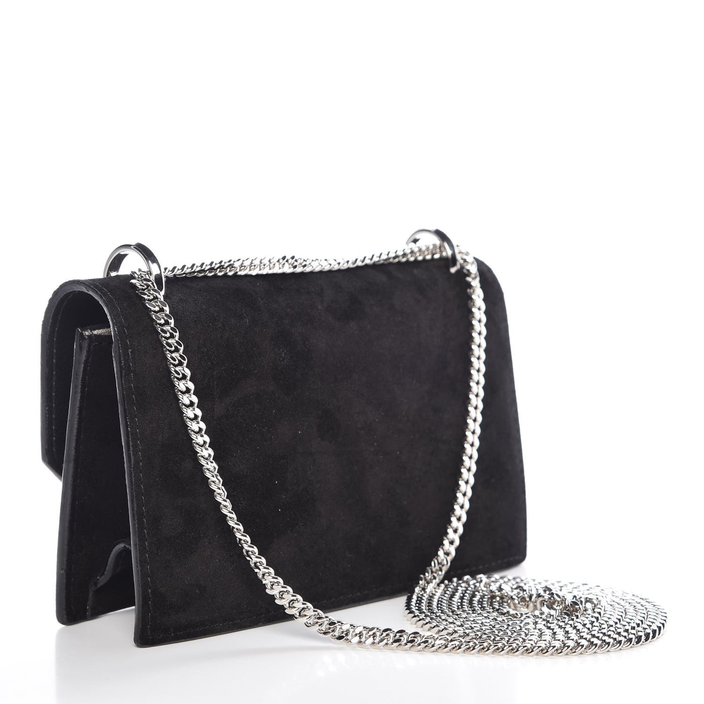 Suede Crystal Buckle Paris Crossbody Bag Black