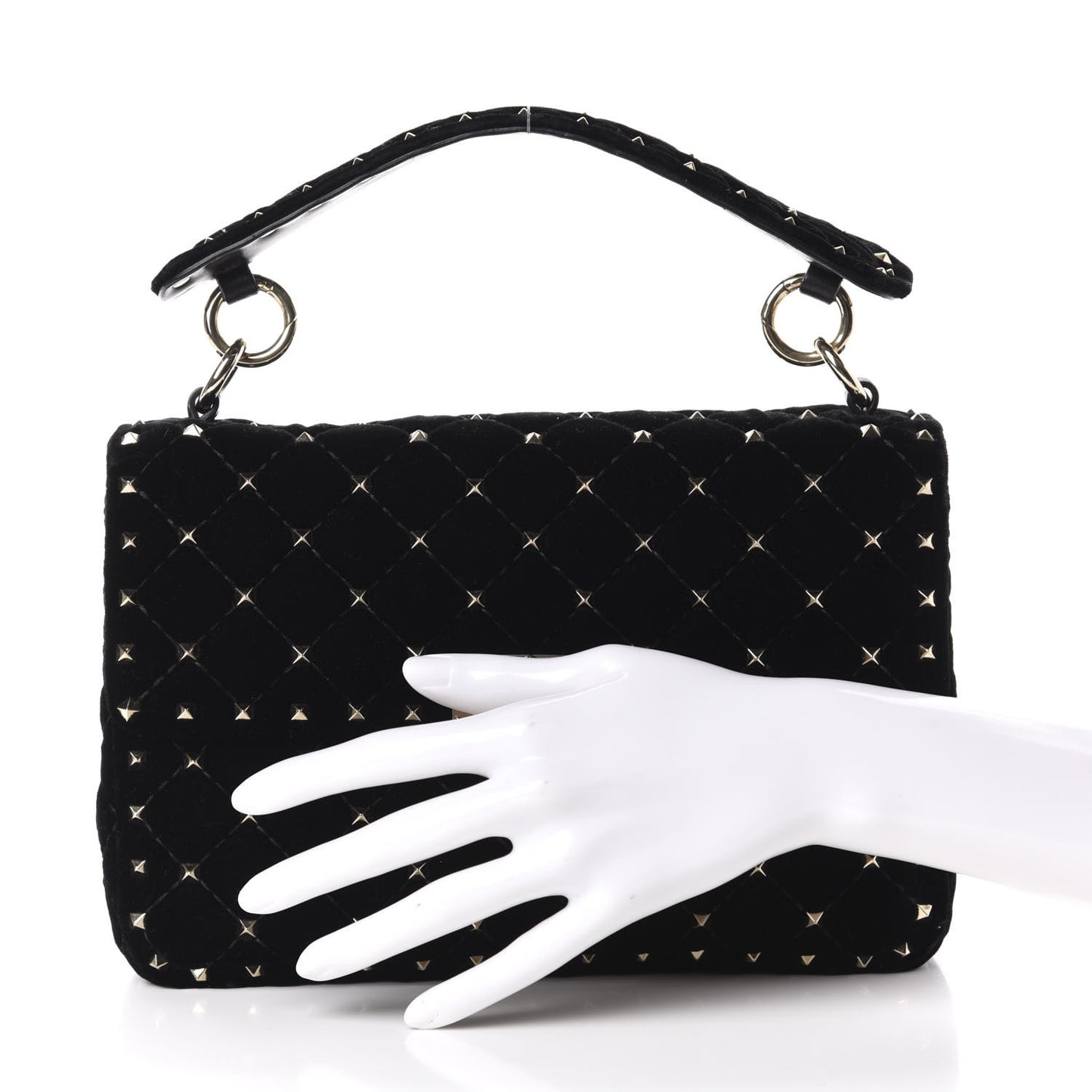 Velvet Medium Rockstud Spike Shoulder Bag Black