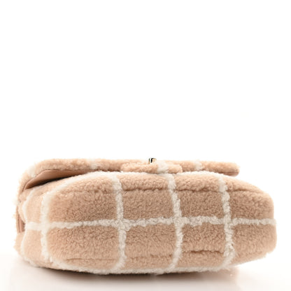 Chanel Shearling Lambskin Large Fluffy Tartan Single Flap Beige White 4 of 10