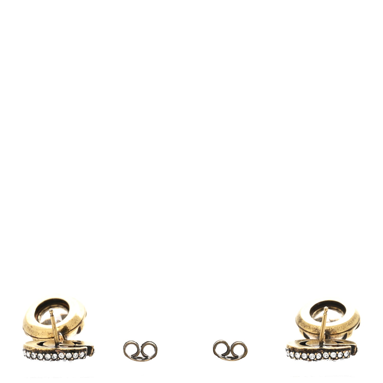 Gucci Metal Crystal Double G Drop Earrings Aged Gold 3 of 4