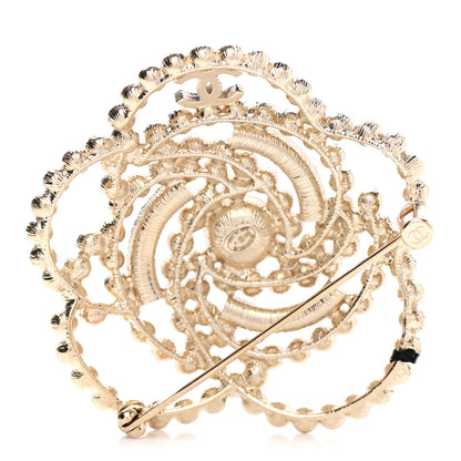 Chanel Pearl Crystal Lace Camellia Brooch Gold 3 of 5