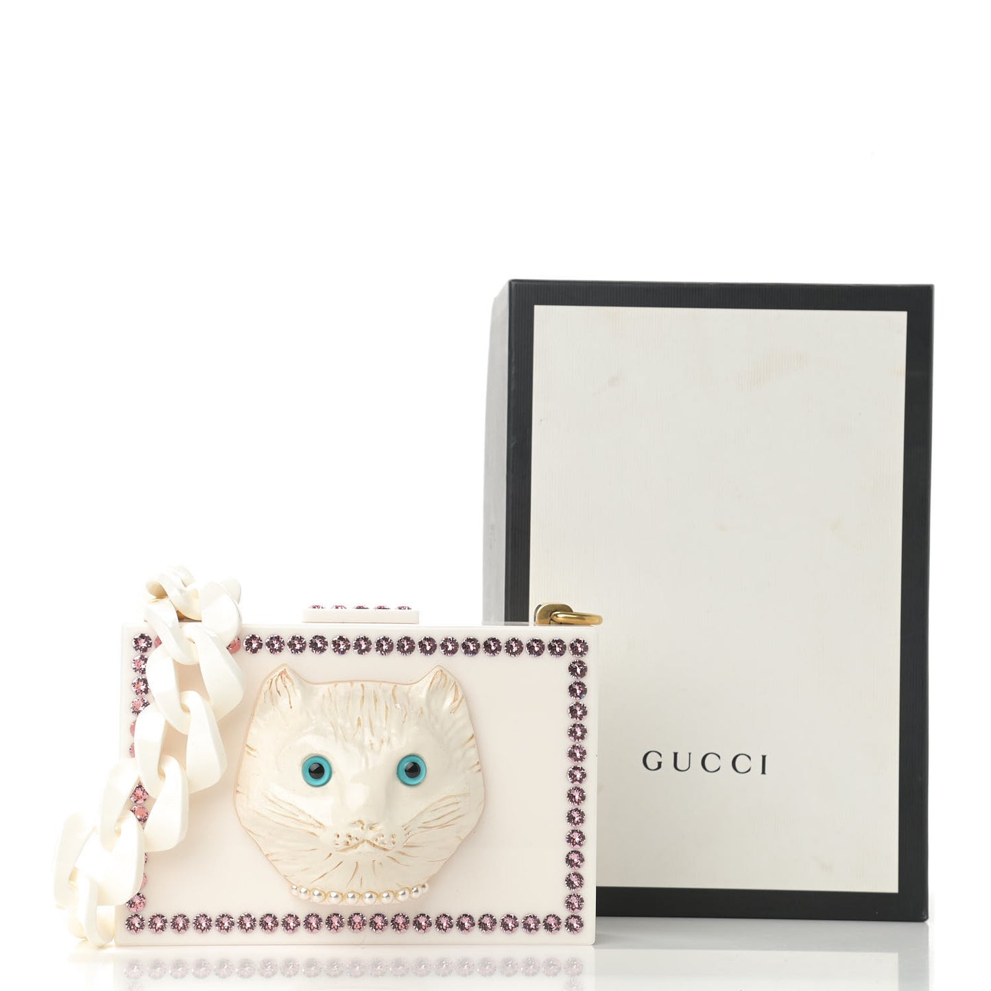 Plexiglass Crystal Cat Face Box Clutch White
